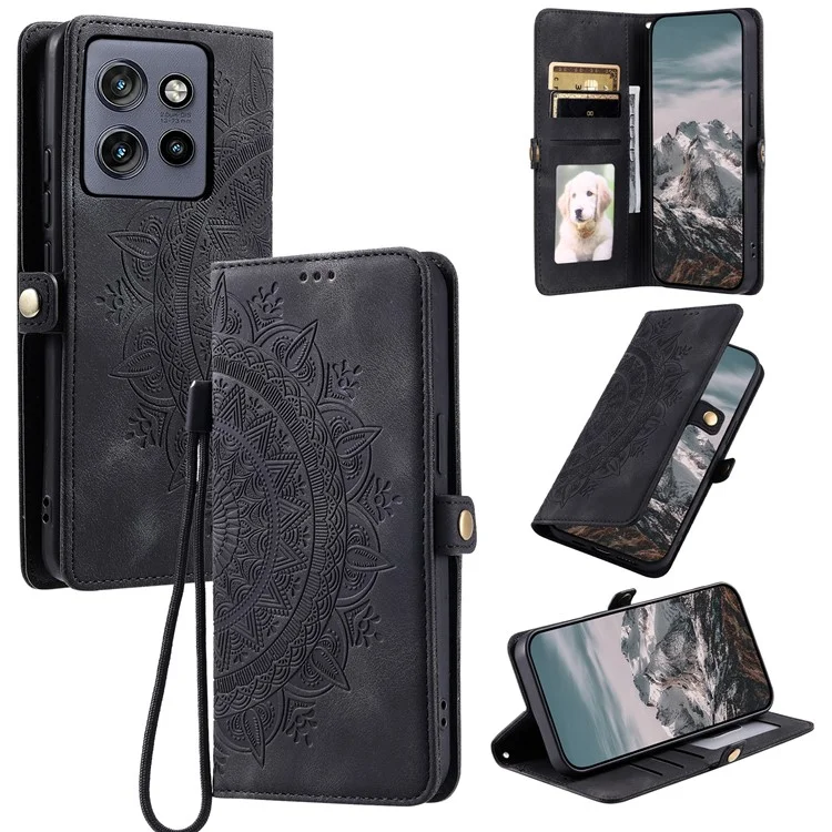 Style 016 Pour Motorola Edge 50 Neo 5G Étauche Secle Secture Totem Impriret Couverture de Téléphone en Cuir - Noir