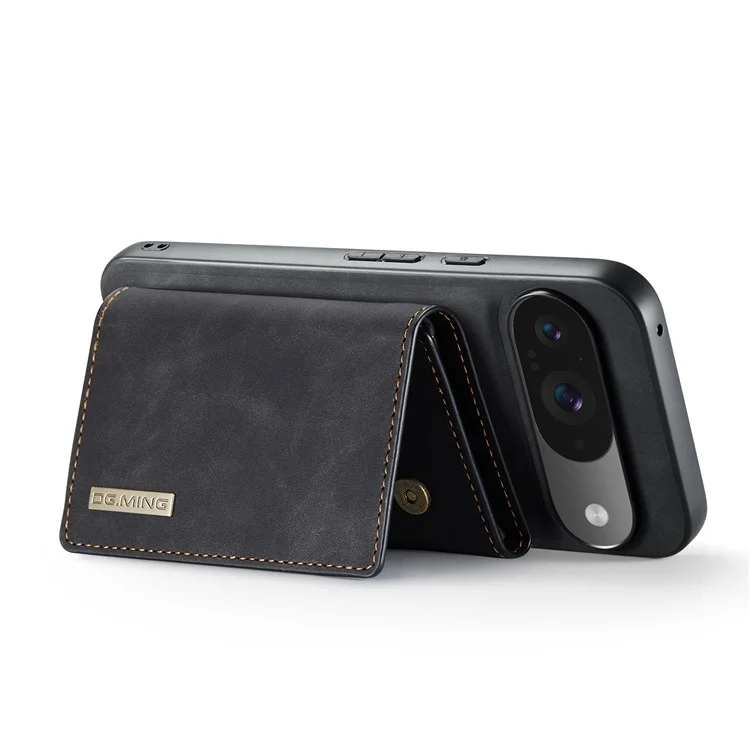 Dg. Ming M1 Series Para Google Pixel 9 / Pixel 9 Pro Case Kickstand PU Campa Com Carteira Destacável - Preto