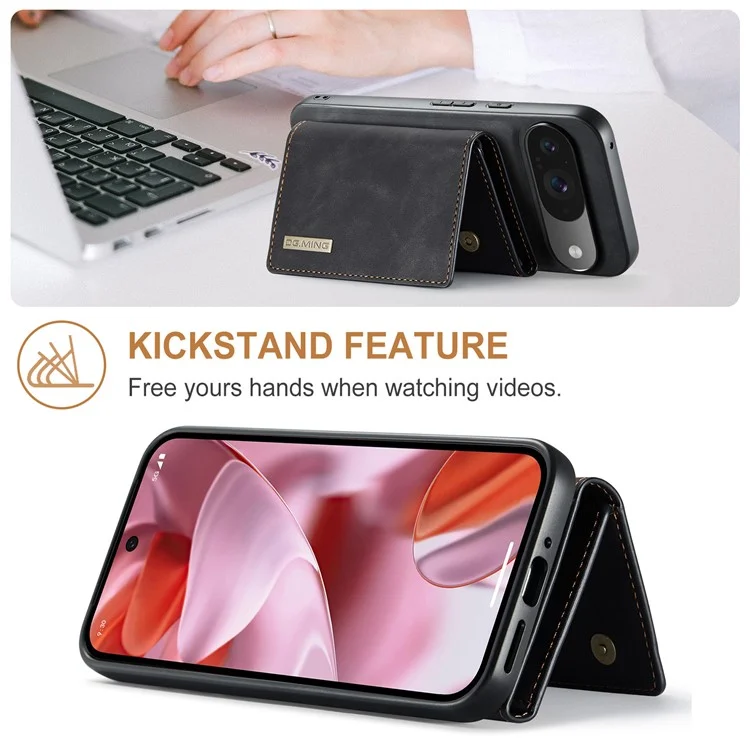 Dg. Ming M1 Series Para Google Pixel 9 / Pixel 9 Pro Case Kickstand PU Campa Com Carteira Destacável - Preto