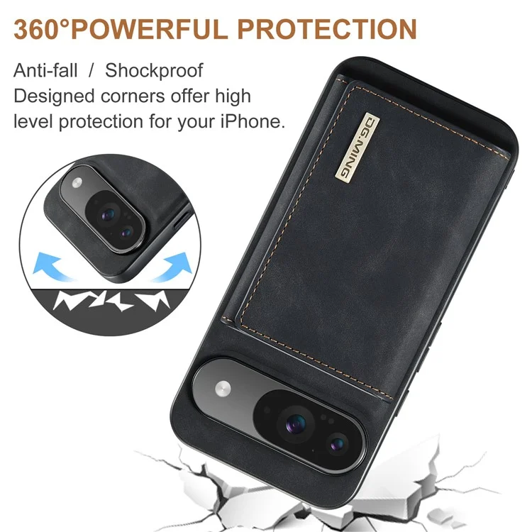 Dg. Ming M1 Series Para Google Pixel 9 / Pixel 9 Pro Case Kickstand PU Campa Com Carteira Destacável - Preto