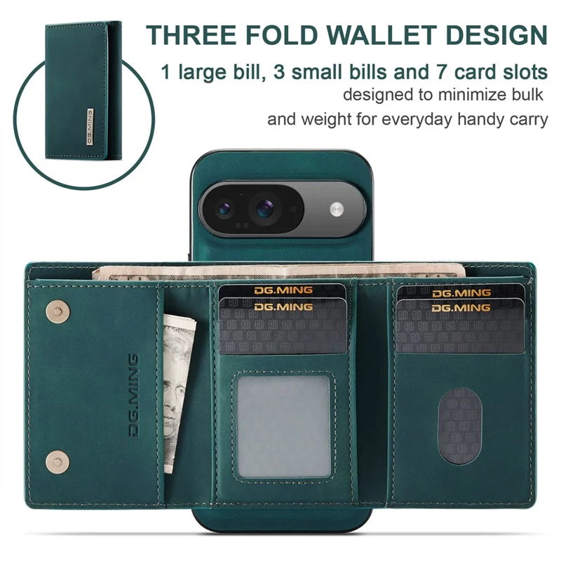 Dg. Serie Ming M1 Per Google Pixel 9 / Pixel 9 Pro Case Cholde Coperchio PU PU PU Coveret - Verde