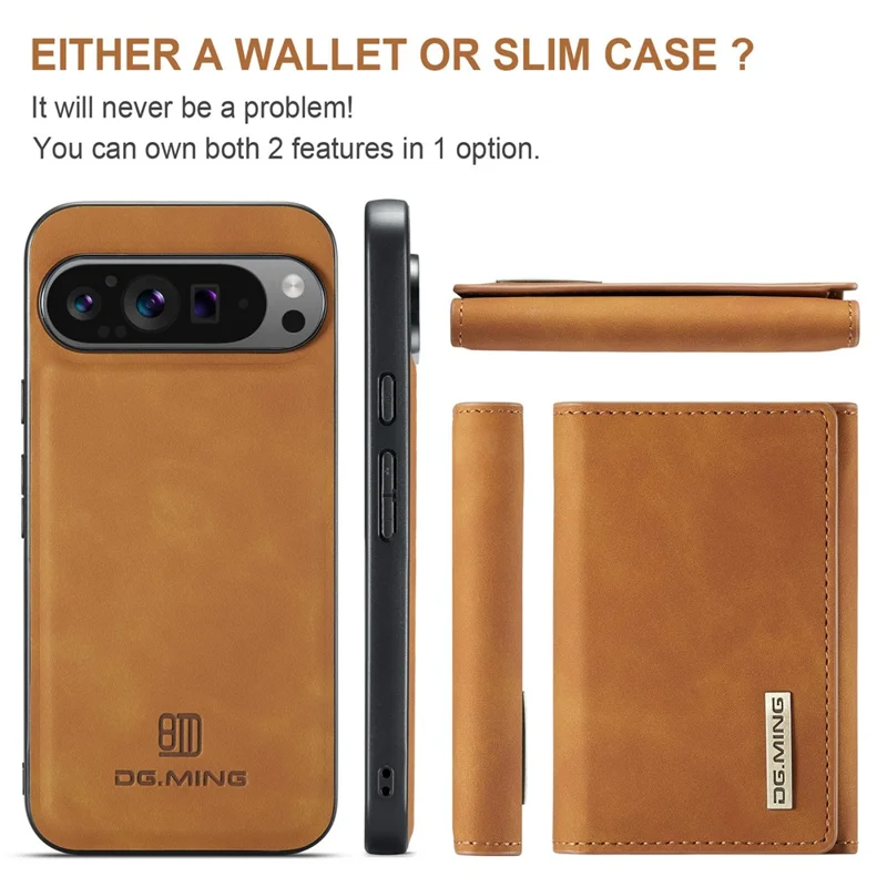Dg. Serie Ming M1 Per Google Pixel 9 Pro XL Case Kickstand Poper Puore PU Paformati - Marrone
