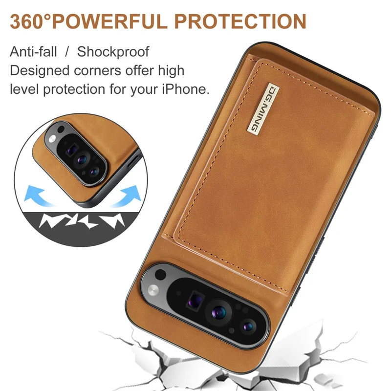 Dg. Serie Ming M1 Per Google Pixel 9 Pro XL Case Kickstand Poper Puore PU Paformati - Marrone