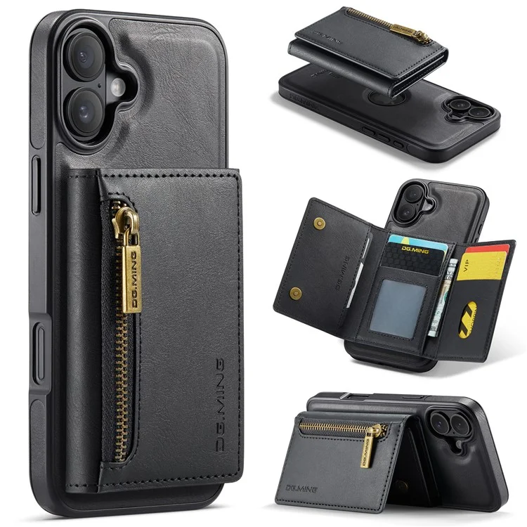Текущий. Серия Ming M5 Для Iphone 16 Case Съемный Магнитный Кожаный Телефон с Картами Слотами - Черный