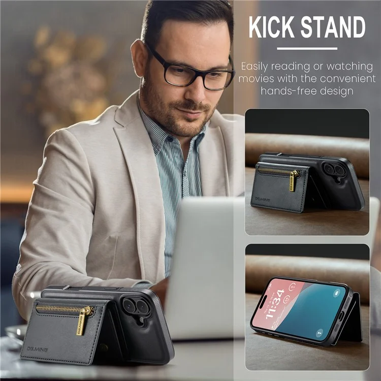 Текущий. Серия Ming M5 Для Iphone 16 Case Съемный Магнитный Кожаный Телефон с Картами Слотами - Черный