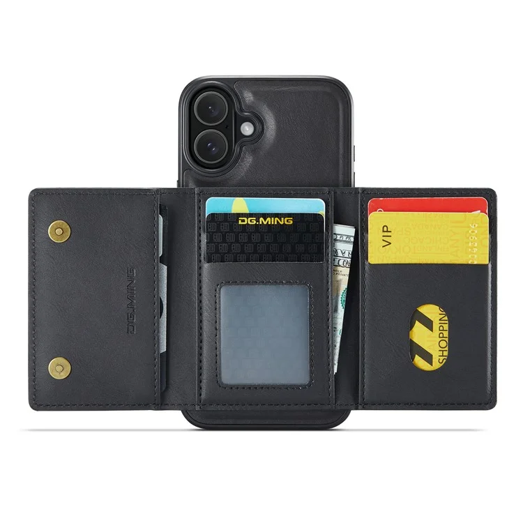 Текущий. Серия Ming M5 Для Iphone 16 Case Съемный Магнитный Кожаный Телефон с Картами Слотами - Черный