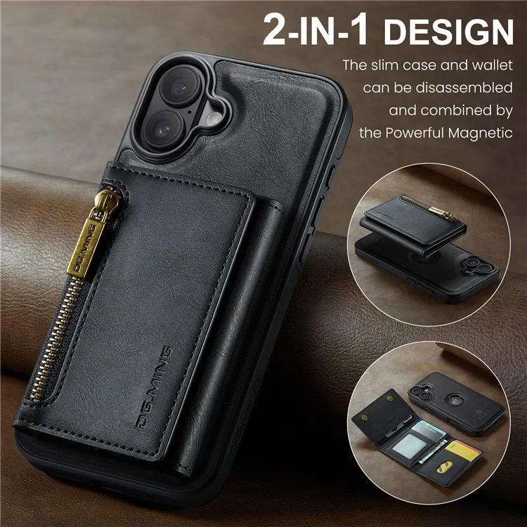 Текущий. Серия Ming M5 Для Iphone 16 Case Съемный Магнитный Кожаный Телефон с Картами Слотами - Черный