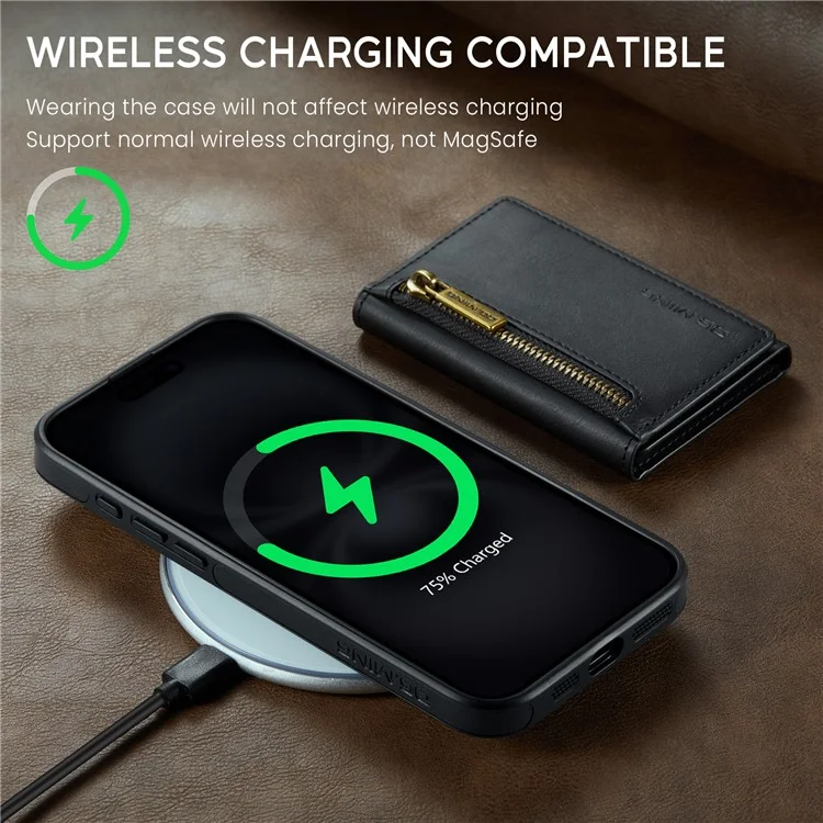 Текущий. Серия Ming M5 Для Iphone 16 Case Съемный Магнитный Кожаный Телефон с Картами Слотами - Черный