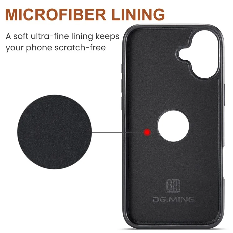 DG.MING M5 Series For iPhone 16 Plus Case Detachable Magnetic Leather Phone Cover with Card Slots - Black