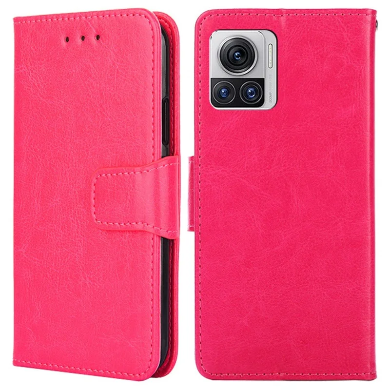 For Motorola Edge X30 Pro 5G Anti-scratch PU Leather Phone Case Shockproof Magnetic Clasp Stand Flip Wallet Cover - Rose