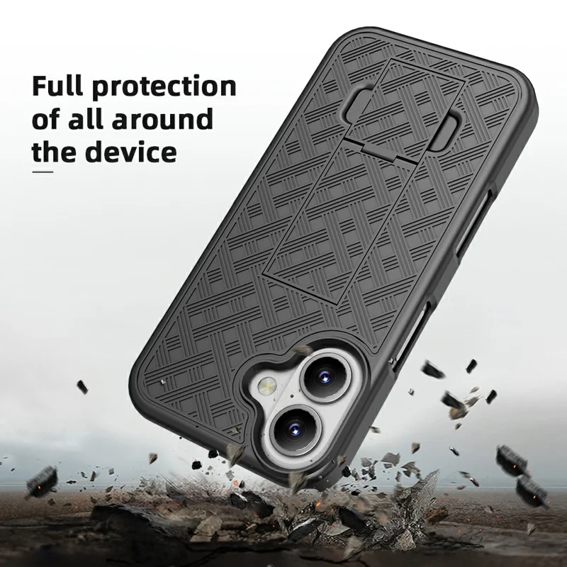 For iPhone 16 Case PC+TPU Sliding Screen Cover Kickstand Phone Shell with Clip