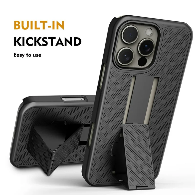 For iPhone 16 Pro Max Case PC+TPU Sliding Screen Cover Kickstand Phone Shell with Clip