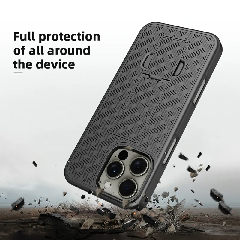 For iPhone 16 Pro Max Case PC+TPU Sliding Screen Cover Kickstand Phone Shell with Clip