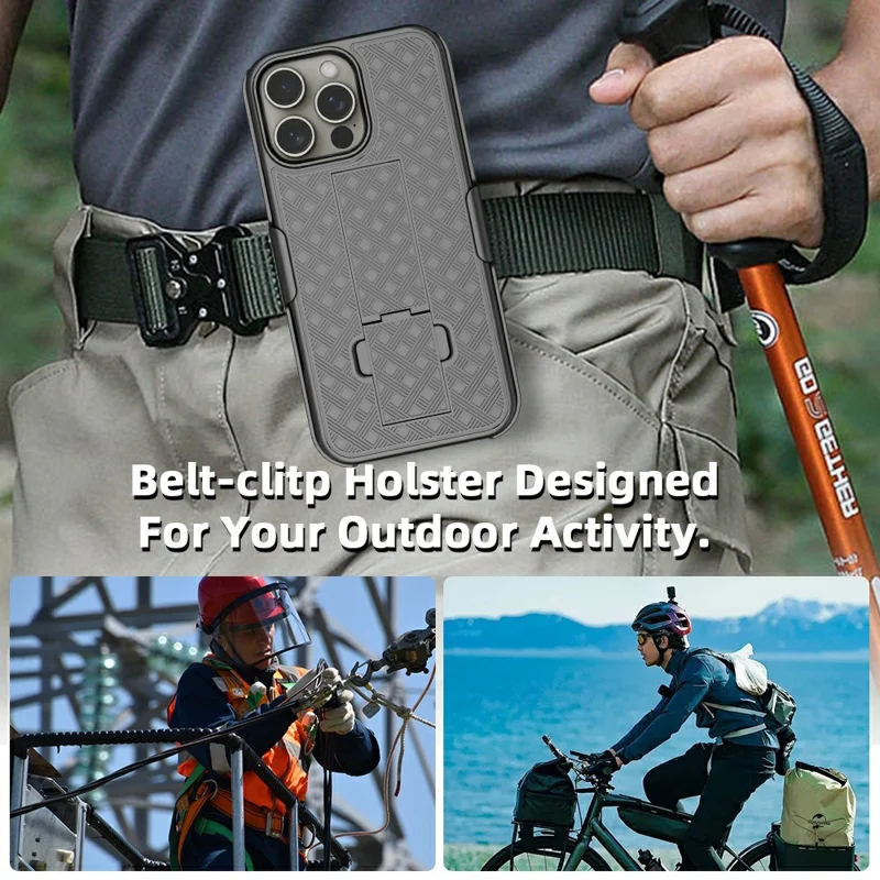 For iPhone 16 Pro Max Case PC+TPU Sliding Screen Cover Kickstand Phone Shell with Clip