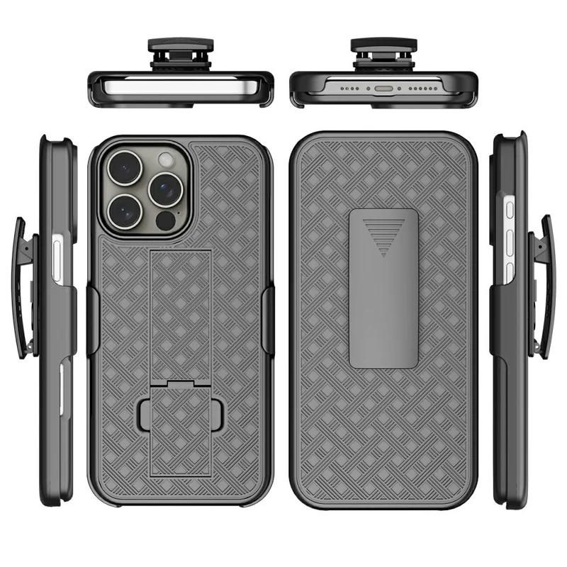 For iPhone 16 Pro Max Case PC+TPU Sliding Screen Cover Kickstand Phone Shell with Clip