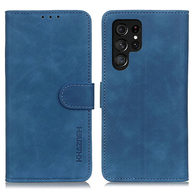 KHAZNEH For Samsung Galaxy S25 Ultra Case Retro PU Leather Wallet Stand Phone Cover - Blue