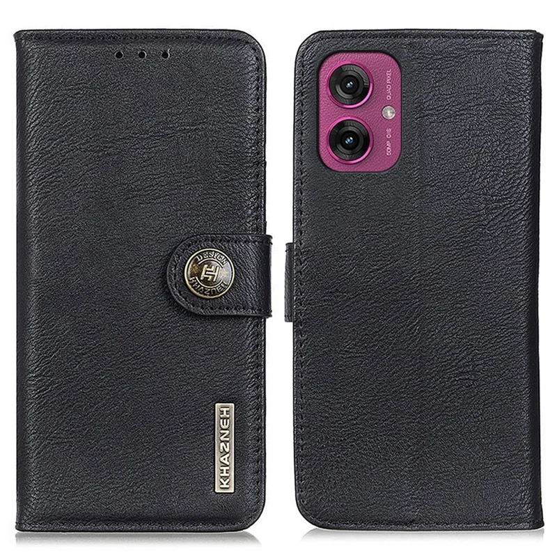 KHAZNEH لجهاز Motorola Moto G55 5G غطاء جلد بتصميم محفظة بملمس جلد البقر - أسود