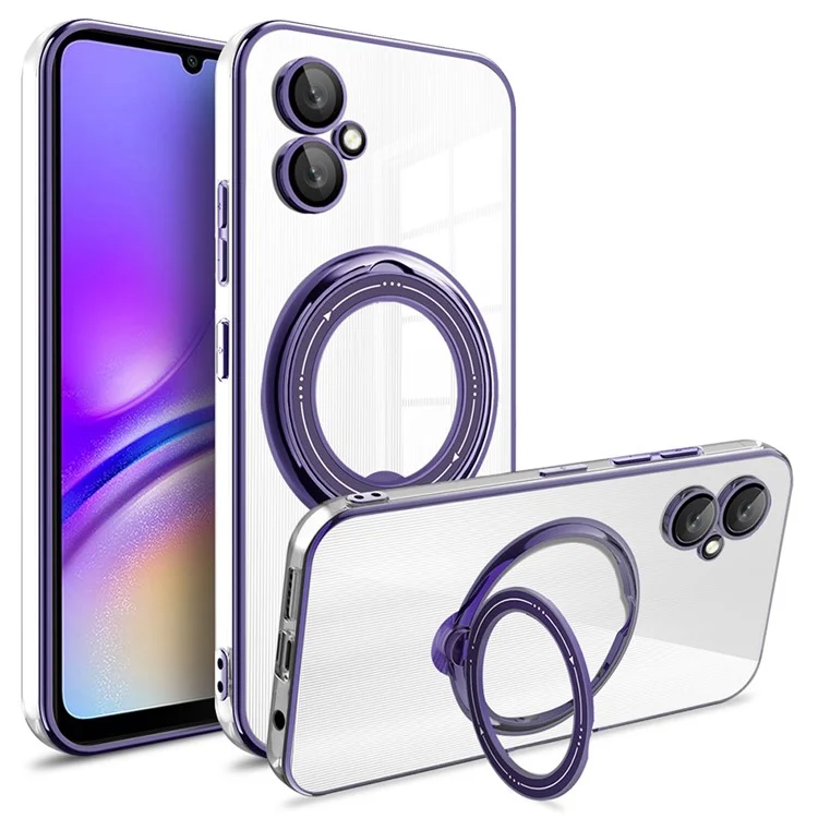 For Samsung Galaxy A06 4G Case Kickstand PC+TPU Magnetic Phone Cover - Purple