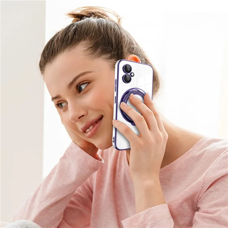 For Samsung Galaxy A06 4G Case Kickstand PC+TPU Magnetic Phone Cover - Purple