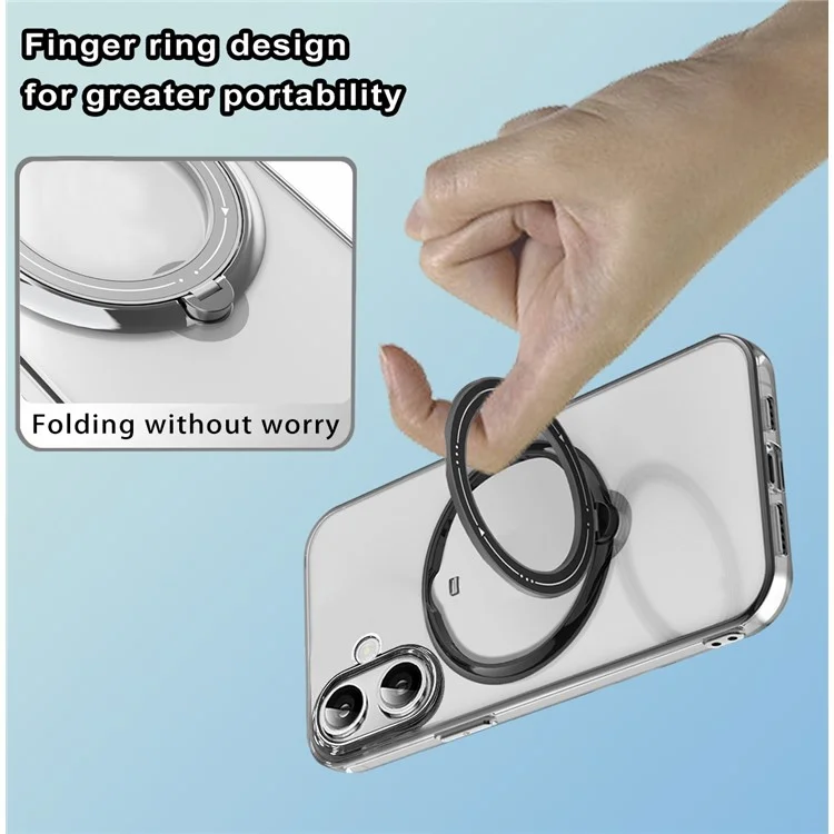 For iPhone 16 Case Kickstand PC+TPU Magnetic Phone Cover - Black
