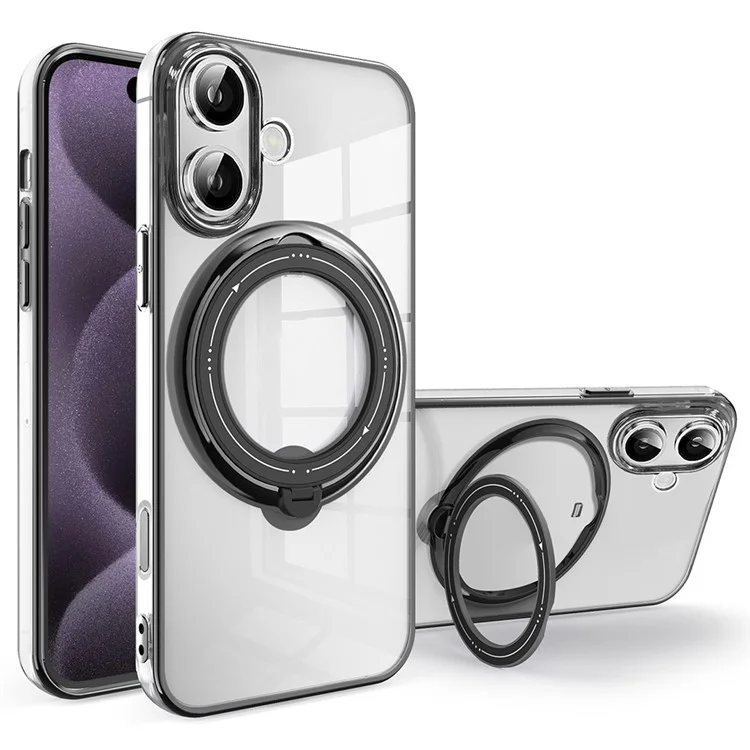 For iPhone 16 Plus Case Kickstand PC+TPU Magnetic Phone Cover - Black