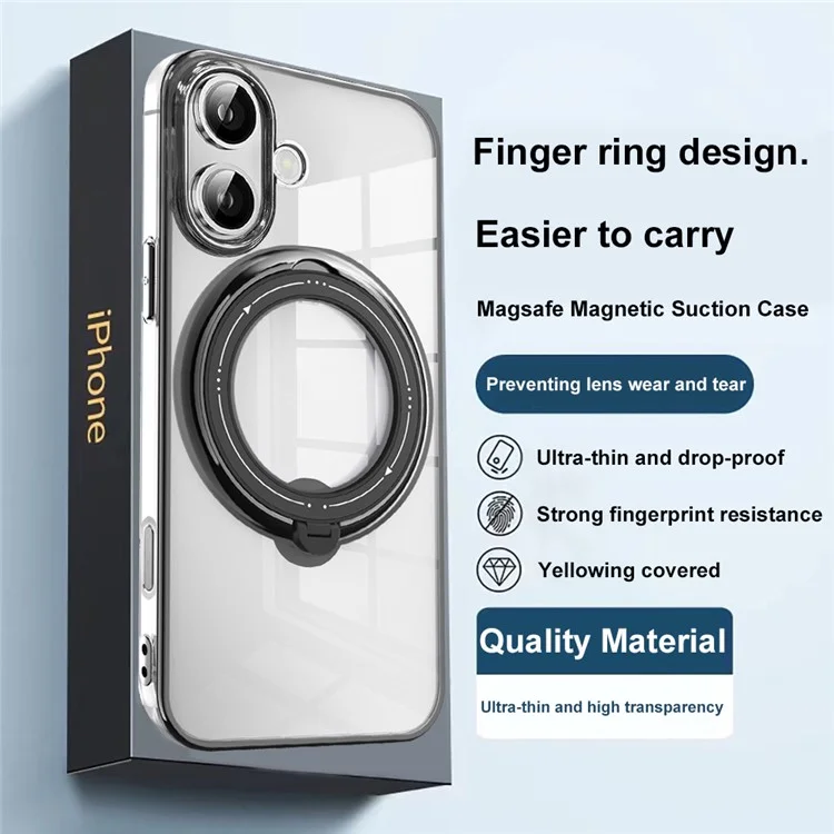 For iPhone 16 Plus Case Kickstand PC+TPU Magnetic Phone Cover - Black