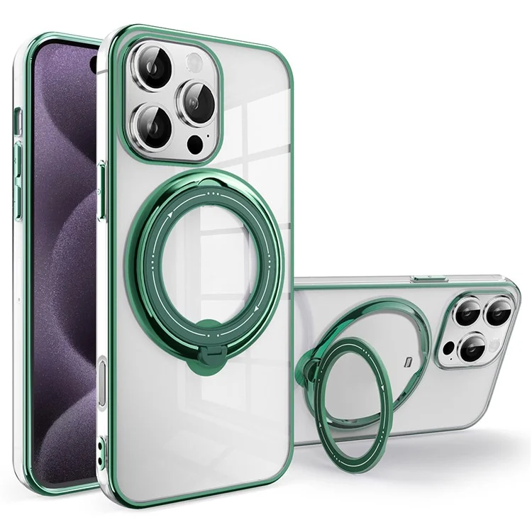 Pour L'iphone 16 Pro Kickstand pc + Tpu Magnetic Phone Cover - Vert