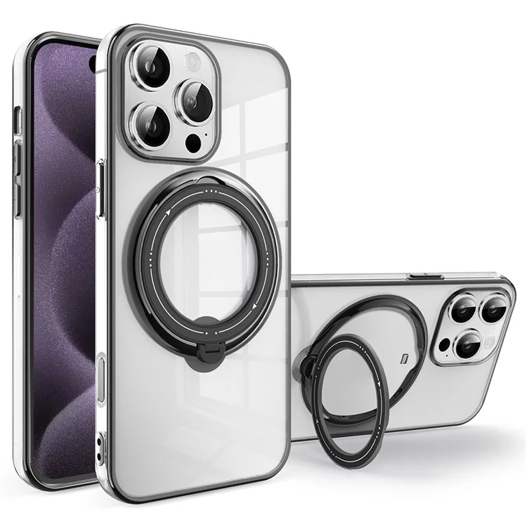 For iPhone 16 Pro Max Case Kickstand PC+TPU Magnetic Phone Cover - Black