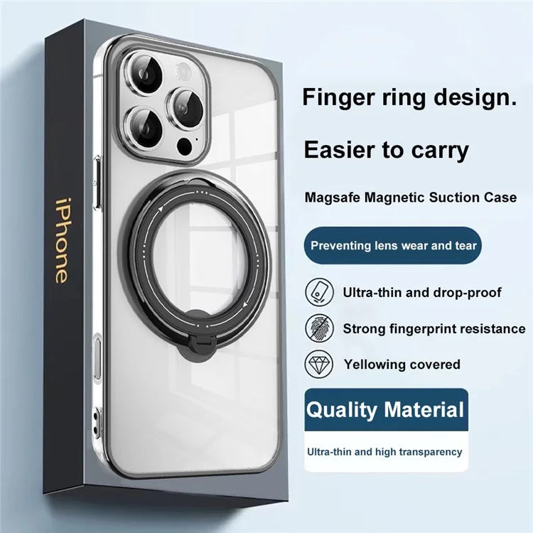 For iPhone 16 Pro Max Case Kickstand PC+TPU Magnetic Phone Cover - Black