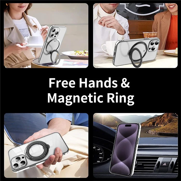 For iPhone 16 Pro Max Case Kickstand PC+TPU Magnetic Phone Cover - Black