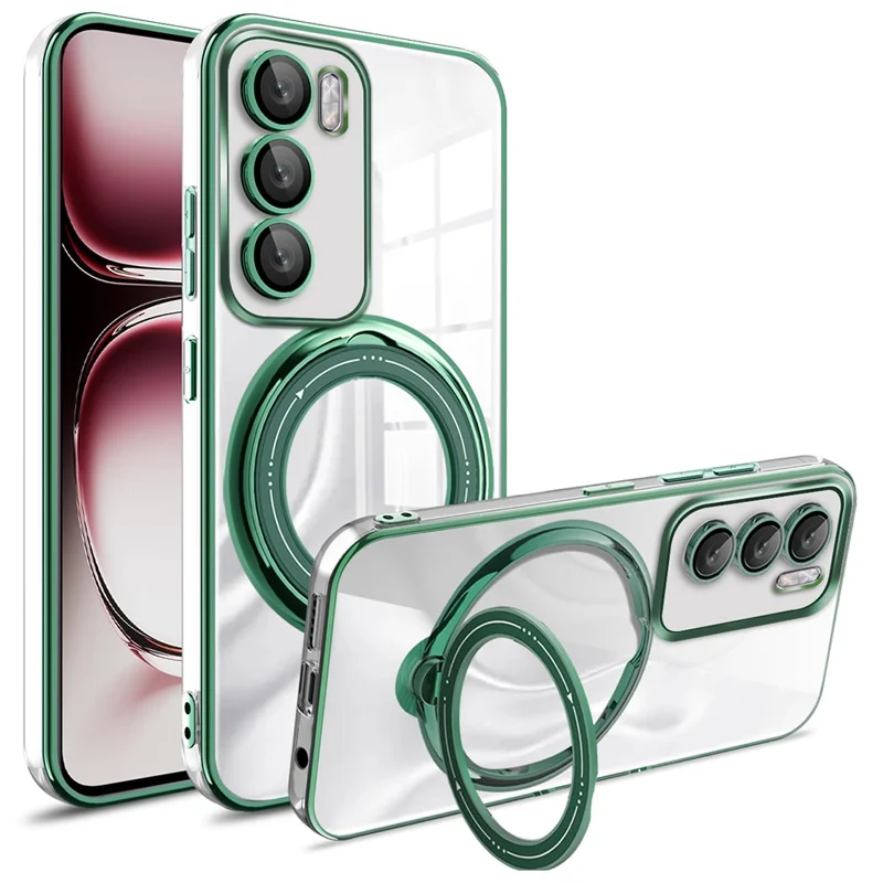 For Oppo Reno12 Pro 5G (Global) Case Kickstand PC+TPU Magnetic Phone Cover - Green