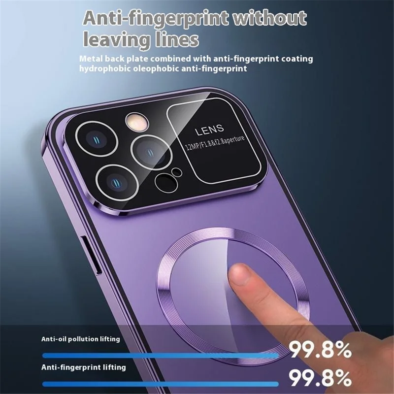 For iPhone 16 Pro Max Case Compatible with MagSafe Double-Sided Tempered Glass+Metal Phone Cover - Silver / Anti-Peep