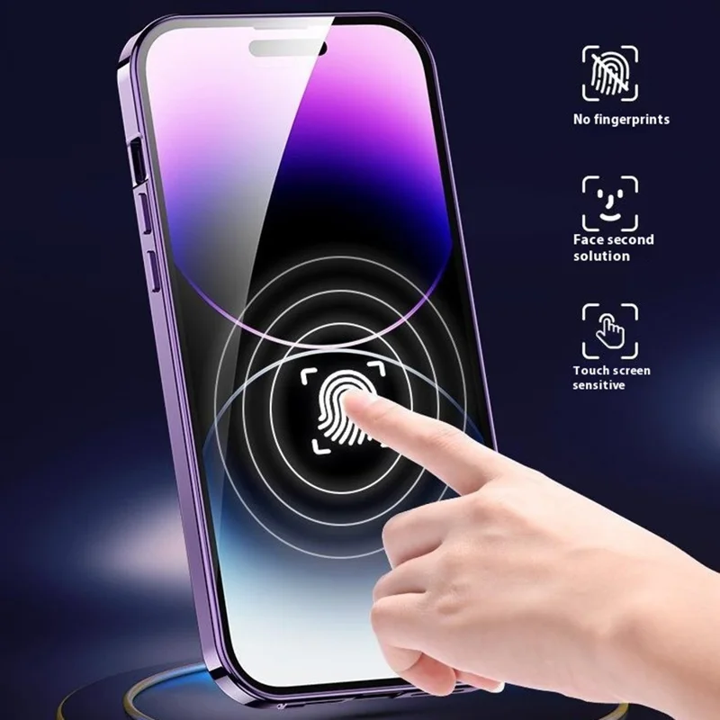 For iPhone 16 Pro Max Case Compatible with MagSafe Double-Sided Tempered Glass+Metal Phone Cover - Silver / Anti-Peep