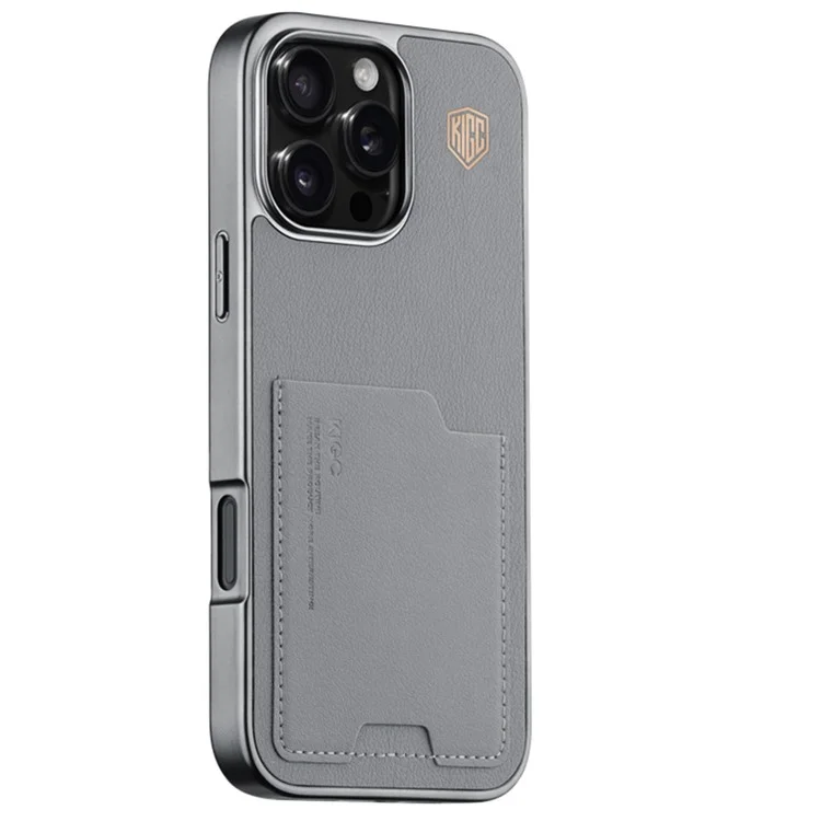 KIGC Per Iphone 16 Pro Case Leather+pc+copertina Per Telefono Elettroplating Tpu Con Supporto Per Schede - Grigio