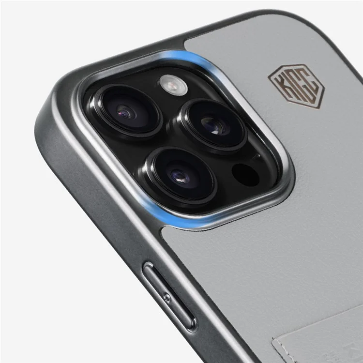 KIGC Per Iphone 16 Pro Case Leather+pc+copertina Per Telefono Elettroplating Tpu Con Supporto Per Schede - Grigio