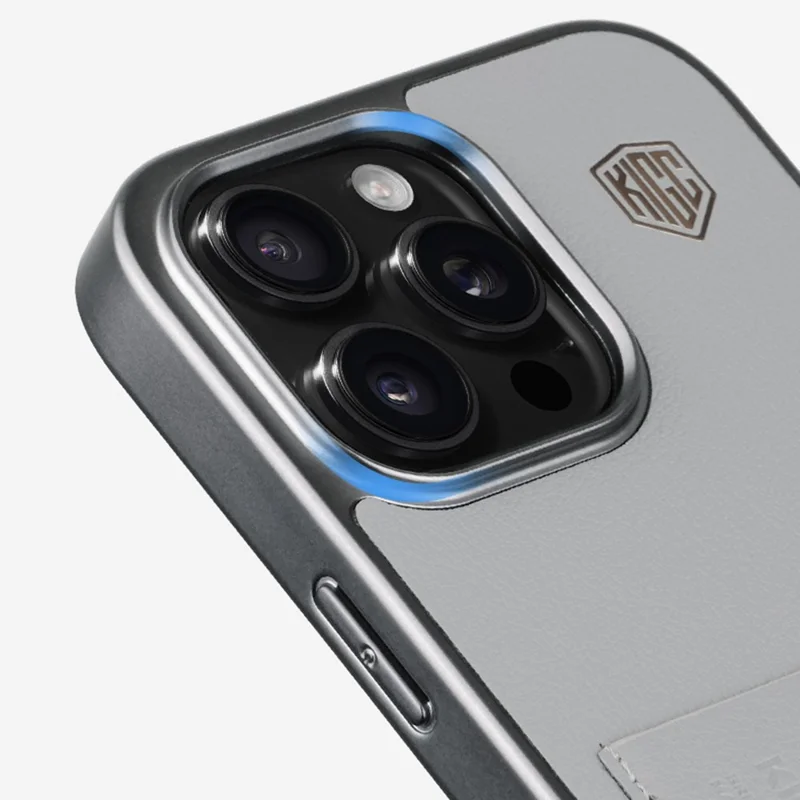 KIGC voor iPhone 16 Pro hoesje Leer+PC+TPU Electrolytisch bedekt telefoonhoesje met kaarthouder - Zwart