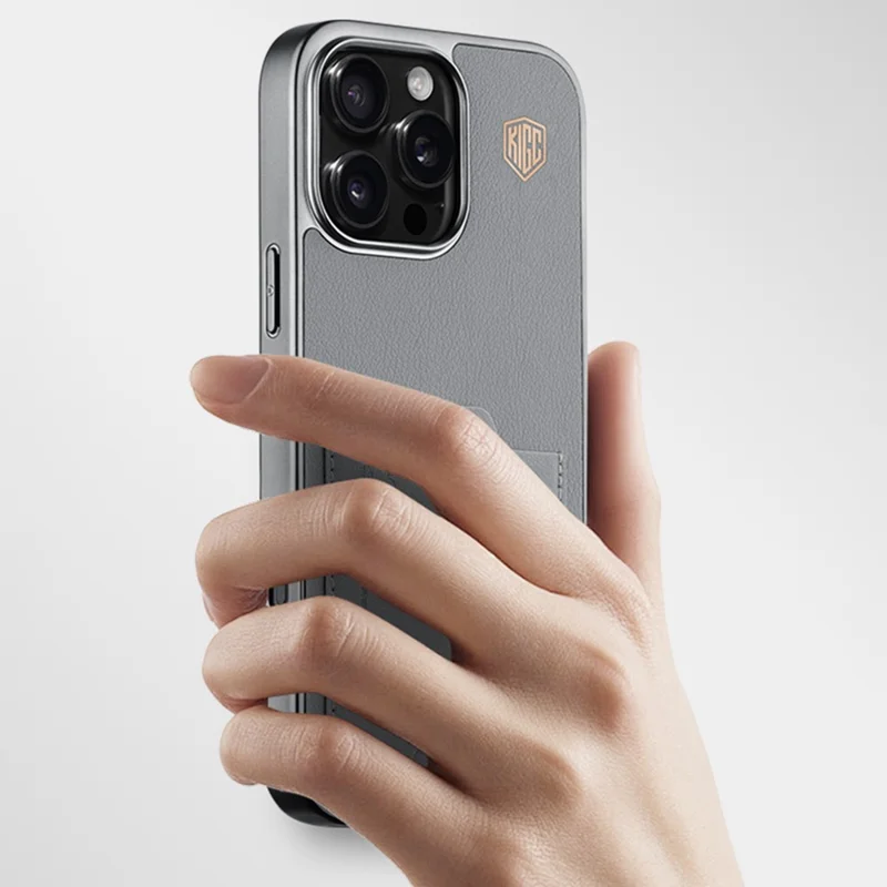 KIGC voor iPhone 16 Pro hoesje Leer+PC+TPU Electrolytisch bedekt telefoonhoesje met kaarthouder - Zwart