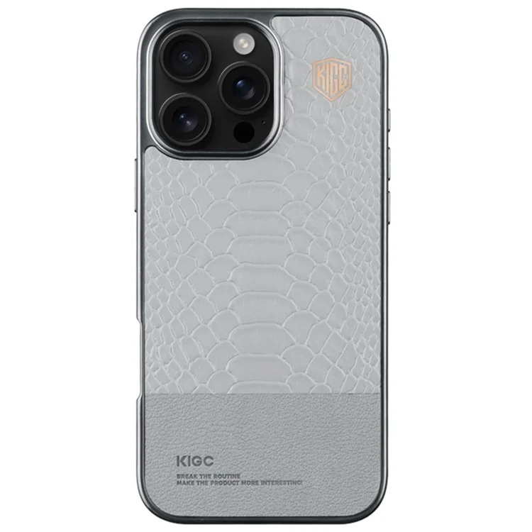 KIGC Para Iphone 16 Pro Case Crocodile Texture Leather+PC+TPU Electroplating Telep Cubierta - Gris