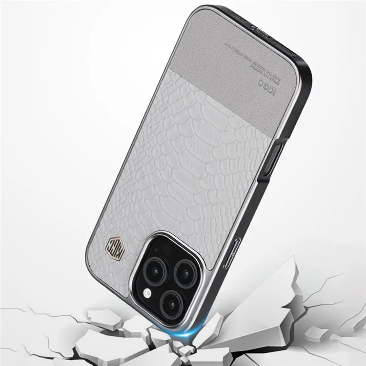 KIGC Para Iphone 16 Pro Case Crocodile Texture Leather+PC+TPU Electroplating Telep Cubierta - Gris