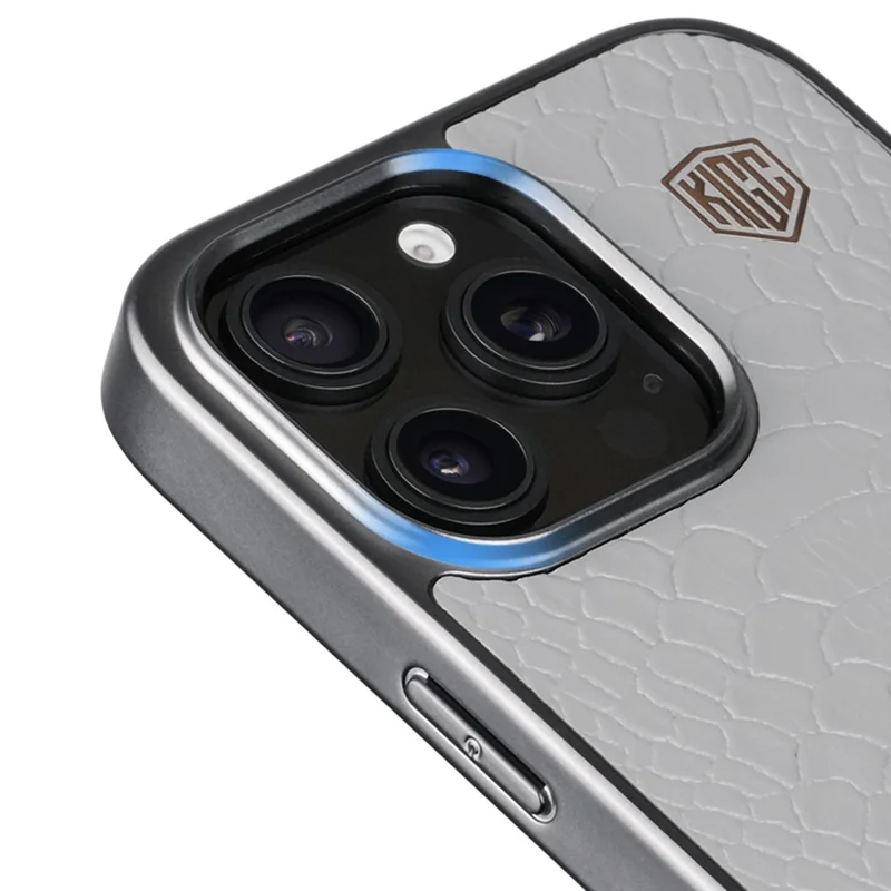 KIGC For iPhone 16 Pro Max Case Crocodile Texture Leather+PC+TPU Electroplating Phone Cover - Titanium Gold