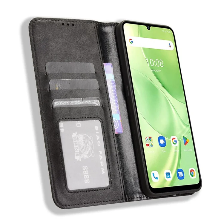 Für Umidigi G9 5G / G9A 4G / G9C 4G / G9T 4G / Note 90C / Note 90A / Note 90 Ledertasche Wallet Stand Retro Textur Handyhülle - Schwarz