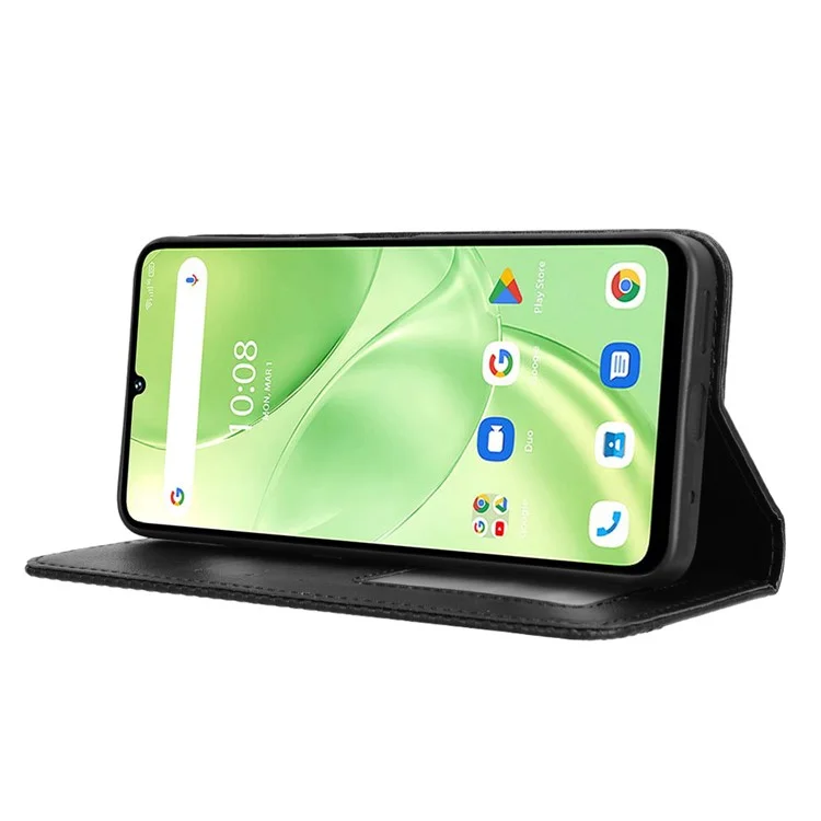 Für Umidigi G9 5G / G9A 4G / G9C 4G / G9T 4G / Note 90C / Note 90A / Note 90 Ledertasche Wallet Stand Retro Textur Handyhülle - Schwarz