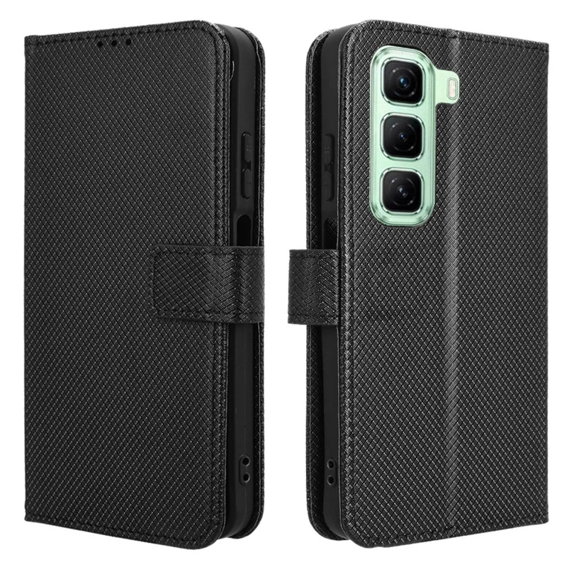 Para Infinix Hot 50 5G X6720 Case PU Leather Diamond Texture Willet Telep Cubierta - Negro