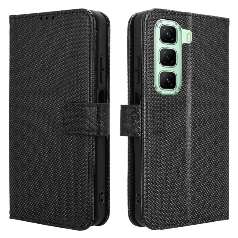 Para Infinix Hot 50 4g Case PU PU Leather Diamond Texture Willet Telep Cubierta - Negro