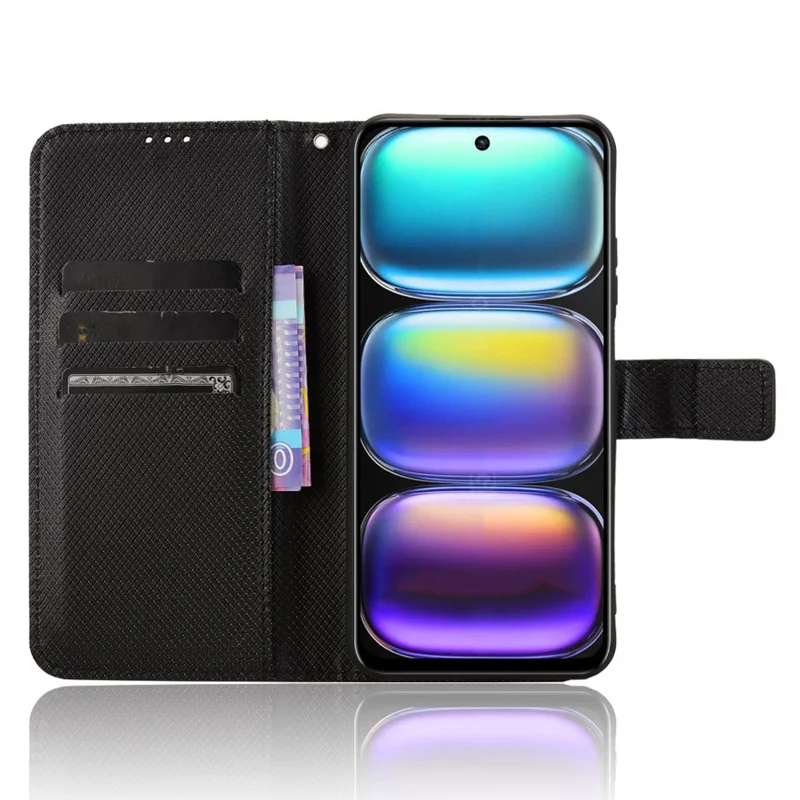 Para Infinix Hot 50 4g Case PU PU Leather Diamond Texture Willet Telep Cubierta - Negro