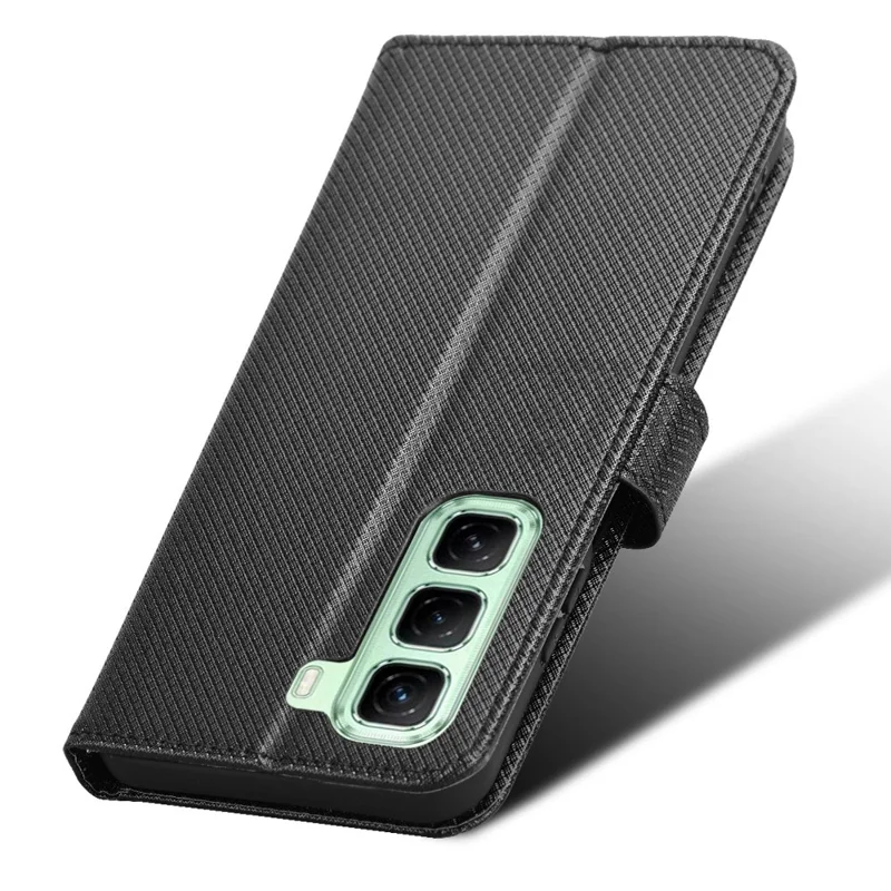 Para Infinix Hot 50 4g Case PU PU Leather Diamond Texture Willet Telep Cubierta - Negro