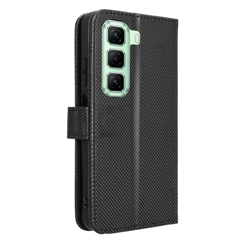 Para Infinix Hot 50 4g Case PU PU Leather Diamond Texture Willet Telep Cubierta - Negro