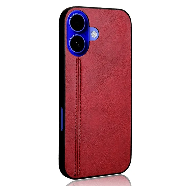 For iPhone 16 Case Leather+TPU+PC Phone Cover Stitching Line - Red
