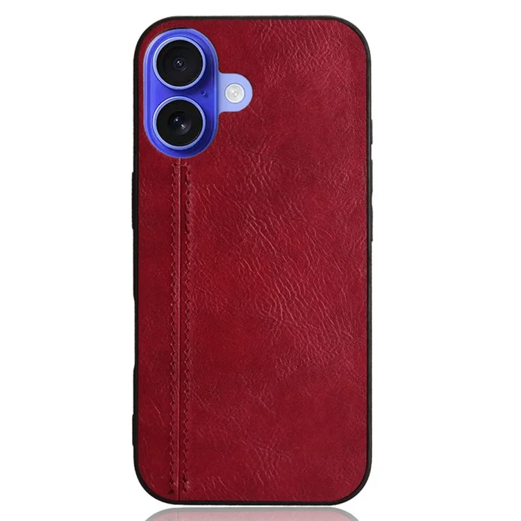 For iPhone 16 Case Leather+TPU+PC Phone Cover Stitching Line - Red