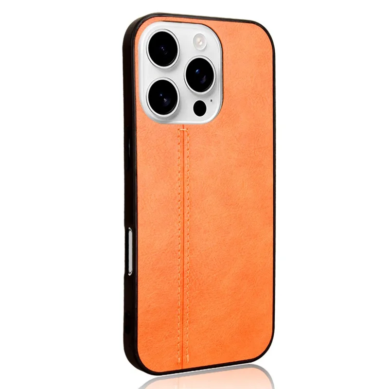 Для Iphone 16 Pro Max Case Leather+TPU+PC Phone Cover Line - Апельсин